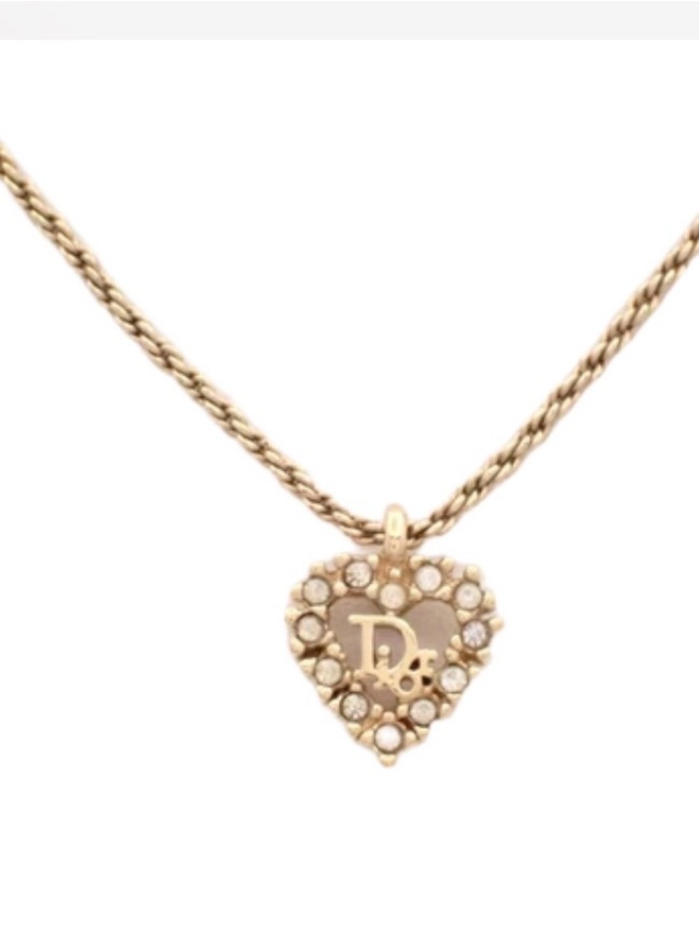 Christian Dior Gold Plated Heart Pendant Necklace with Clear Crystals - Picture 2 of 15
